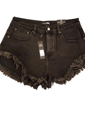 Fashion Nova Black Frayed Edge High-Rise Jean Shorts